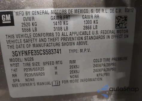 2012 Cadillac Srx Premium Collection from USA, damaged, VIN 3GYFNFE35CS583741